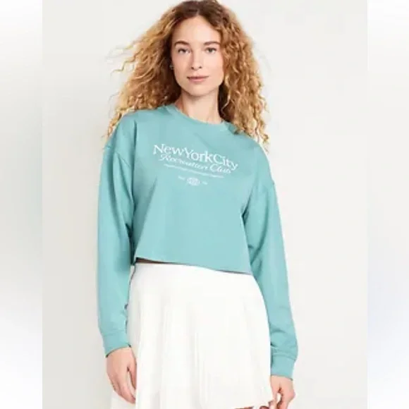 Old Navy Active Dynamic Fleece Oversized Cropped Crewneck Sweatshirt XL - Picture 1 of 5